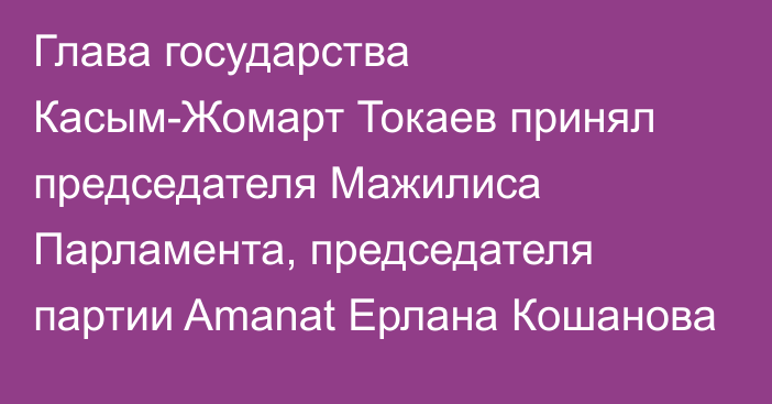 Глава государства Касым-Жомарт Токаев принял председателя Мажилиса Парламента, председателя партии Amanat Ерлана Кошанова