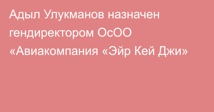 Адыл Улукманов назначен гендиректором ОсОО «Авиакомпания «Эйр Кей Джи»