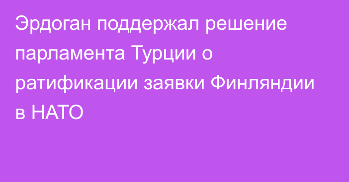 Эрдоган поддержал решение парламента Турции о ратификации заявки Финляндии в НАТО