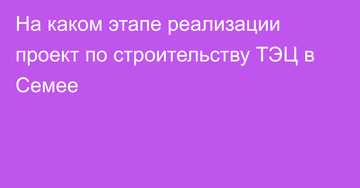 На каком этапе реализации проект по строительству ТЭЦ в Семее