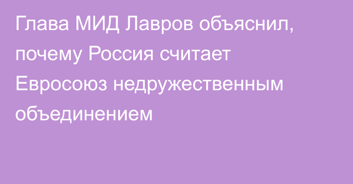 Глава МИД Лавров объяснил, почему Россия считает Евросоюз недружественным объединением