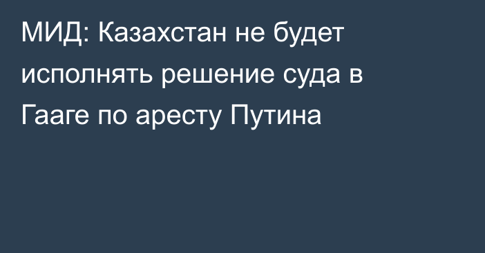 МИД: Казахстан не будет исполнять решение суда в Гааге по аресту Путина