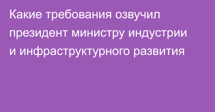 Какие требования озвучил президент министру индустрии и инфраструктурного развития