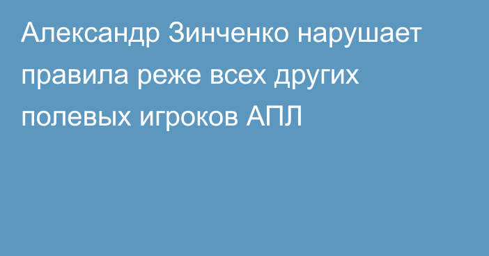 Александр Зинченко нарушает правила реже всех других полевых игроков АПЛ