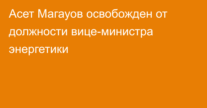 Асет Магауов освобожден от должности вице-министра энергетики