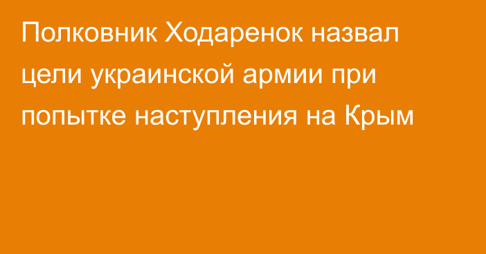 Полковник Ходаренок назвал цели украинской армии при попытке наступления на Крым