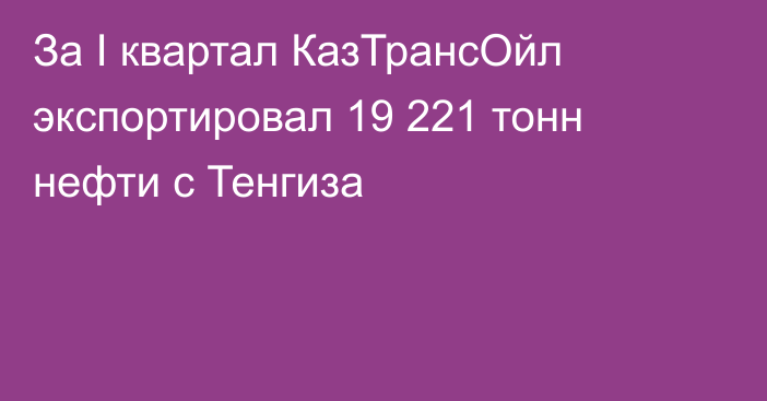 За I квартал КазТрансОйл экспортировал 19 221 тонн нефти с Тенгиза