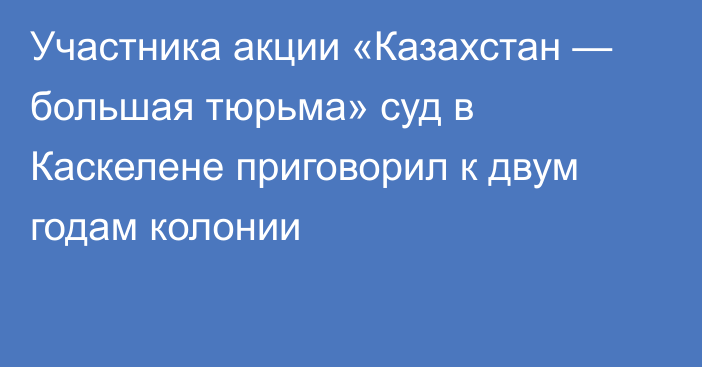 Участника акции «Казахстан — большая тюрьма» суд в Каскелене приговорил к двум годам колонии