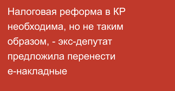 Налоговая реформа в КР необходима, но не таким образом, - экс-депутат предложила перенести е-накладные 