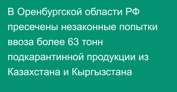 В Оренбургской области РФ пресечены незаконные попытки ввоза более 63 тонн подкарантинной продукции из Казахстана и Кыргызстана