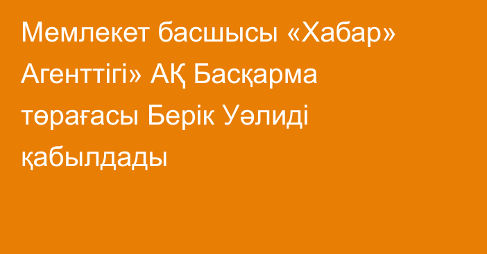 Мемлекет басшысы «Хабар» Агенттігі» АҚ Басқарма төрағасы Берік Уәлиді қабылдады