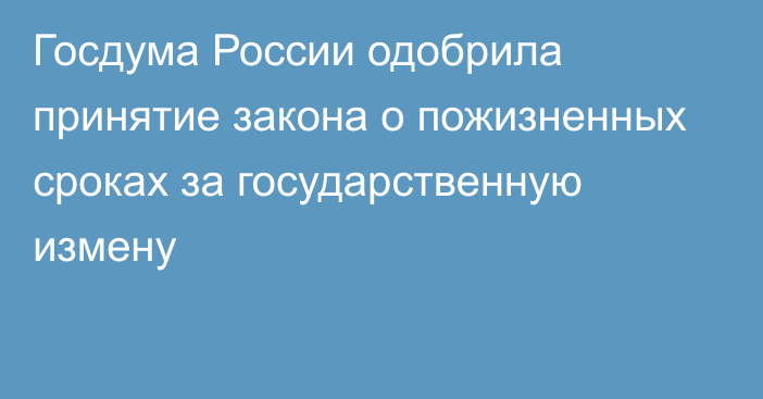 Госдума России одобрила принятие закона о пожизненных сроках за государственную измену