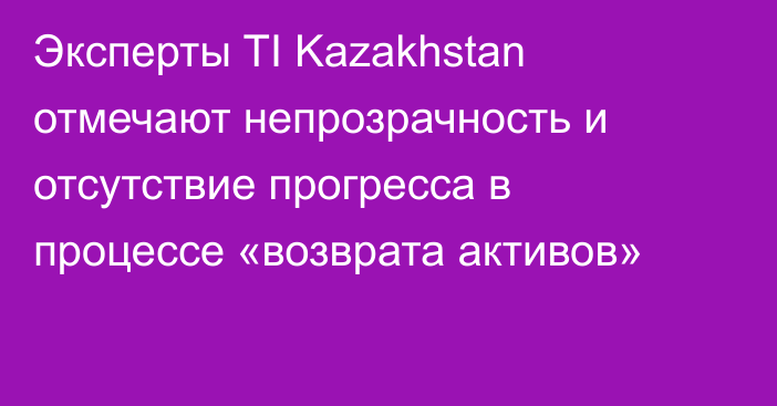 Эксперты TI Kazakhstan отмечают непрозрачность и отсутствие прогресса в процессе «возврата активов»