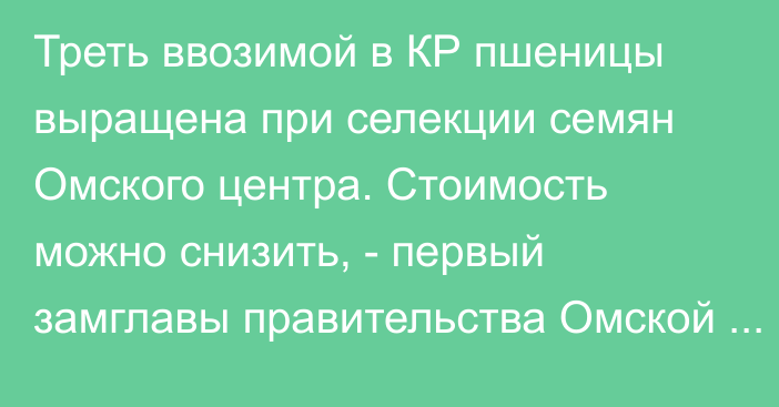 Треть ввозимой  в КР пшеницы  выращена при селекции семян Омского центра. Стоимость можно снизить, - первый замглавы правительства Омской области