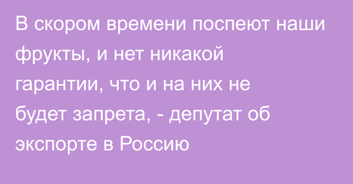 В скором времени поспеют наши фрукты, и нет никакой гарантии, что и на них не будет запрета, - депутат об экспорте в Россию