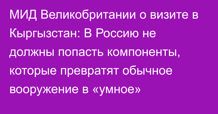 МИД Великобритании о визите в Кыргызстан: В Россию не должны попасть компоненты, которые превратят обычное вооружение в «умное»