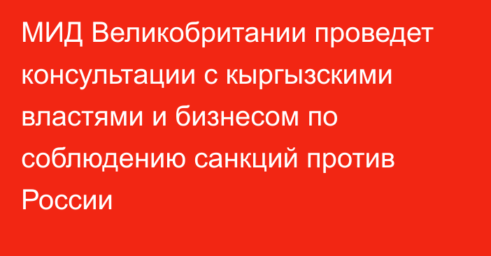 МИД Великобритании проведет консультации с кыргызскими властями и бизнесом по соблюдению санкций против России