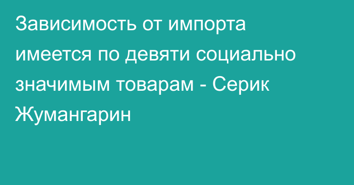 Зависимость от импорта имеется по девяти социально значимым товарам - Серик Жумангарин