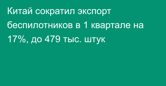 Китай сократил экспорт беспилотников в 1 квартале на 17%, до 479 тыс. штук