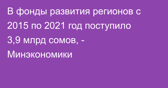 В фонды развития регионов с 2015 по 2021 год поступило 3,9 млрд сомов, - Минэкономики