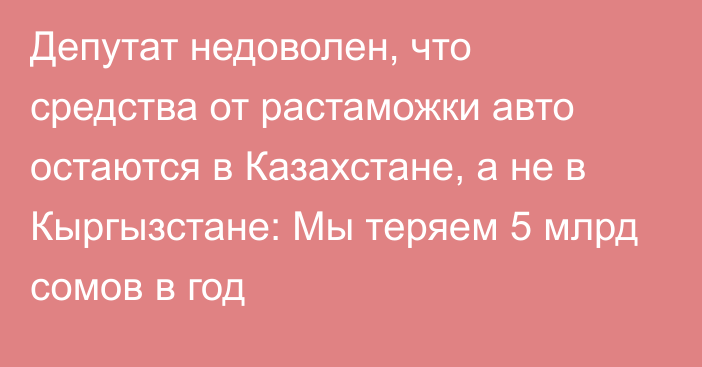 Депутат недоволен, что средства от растаможки авто остаются в Казахстане, а не в Кыргызстане: Мы теряем 5 млрд сомов в год