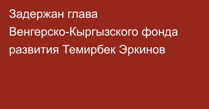 Задержан глава Венгерско-Кыргызского фонда развития Темирбек Эркинов