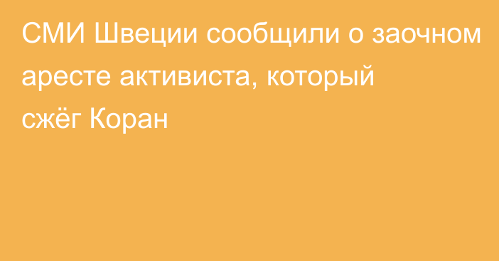 СМИ Швеции сообщили о заочном аресте активиста, который сжёг Коран