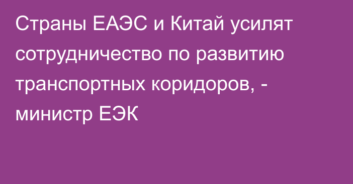 Страны ЕАЭС и Китай усилят сотрудничество по развитию транспортных коридоров, - министр ЕЭК