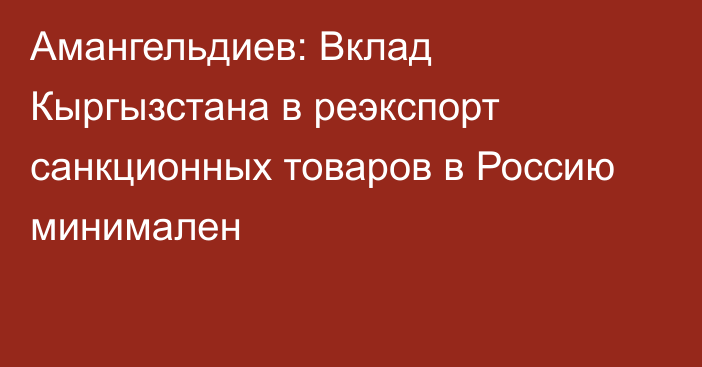 Амангельдиев: Вклад Кыргызстана в реэкспорт санкционных товаров в Россию минимален