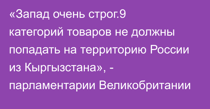 «Запад очень строг.9 категорий товаров не должны попадать на территорию России из Кыргызстана», - парламентарии Великобритании