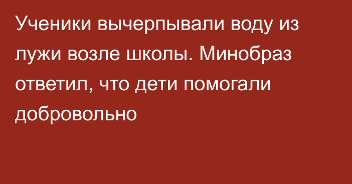 Ученики вычерпывали воду из лужи возле школы. Минобраз ответил, что дети помогали добровольно