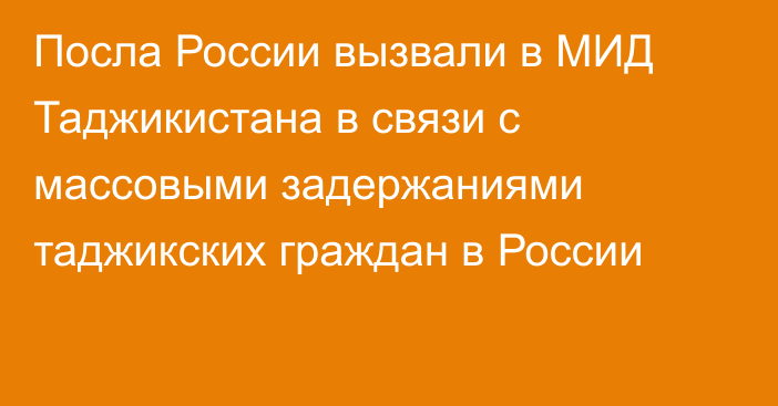 Посла России вызвали в МИД Таджикистана в связи с массовыми задержаниями таджикских граждан в России