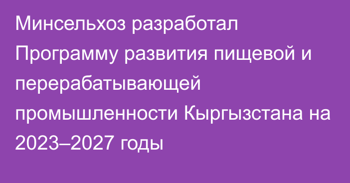 Минсельхоз разработал Программу развития пищевой и перерабатывающей промышленности Кыргызстана на 2023–2027 годы