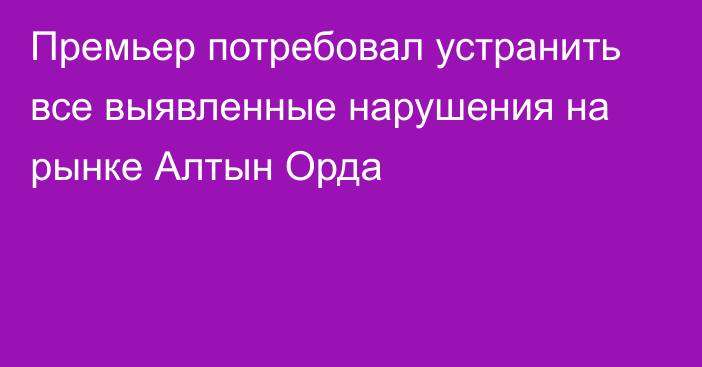 Премьер потребовал устранить все выявленные нарушения на рынке Алтын Орда