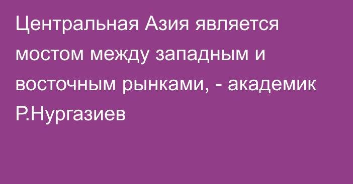 Центральная Азия является мостом между западным и восточным рынками, - академик Р.Нургазиев