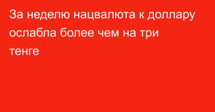 За неделю нацвалюта к доллару ослабла более чем на три тенге