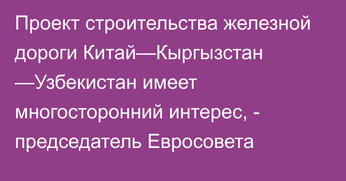 Проект строительства железной дороги Китай—Кыргызстан —Узбекистан имеет многосторонний интерес, - председатель Евросовета