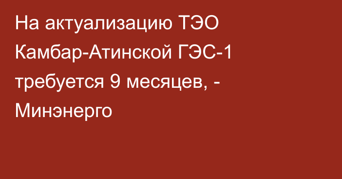 На актуализацию ТЭО Камбар-Атинской ГЭС-1 требуется 9 месяцев, - Минэнерго