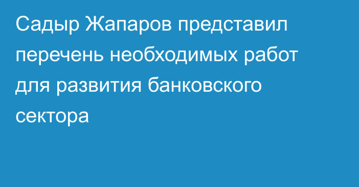 Садыр Жапаров представил перечень необходимых работ для развития банковского сектора