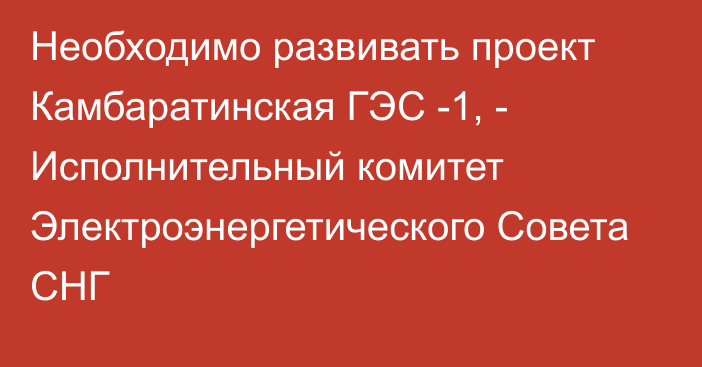 Необходимо развивать проект Камбаратинская ГЭС -1, - Исполнительный комитет Электроэнергетического Совета СНГ