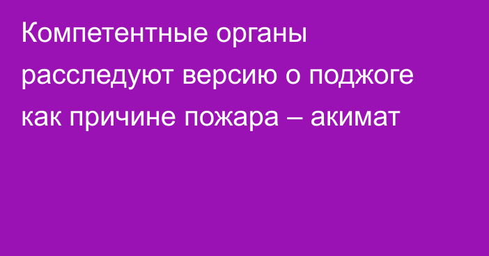 Компетентные органы расследуют версию о поджоге как причине пожара – акимат