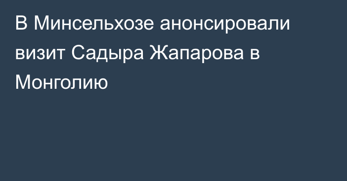 В Минсельхозе анонсировали визит Садыра Жапарова в Монголию