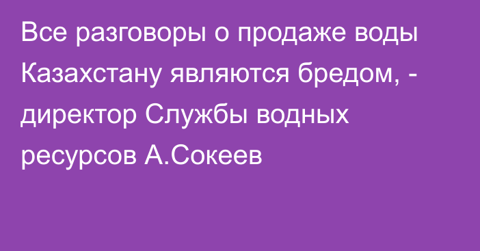 Все разговоры о продаже воды Казахстану являются бредом, - директор Службы водных ресурсов А.Сокеев