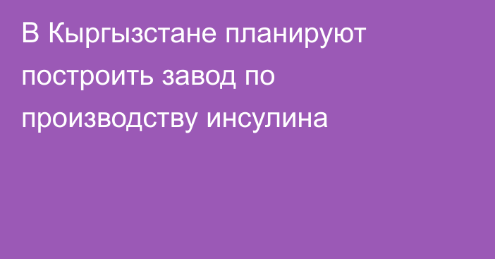 В Кыргызстане планируют построить завод по производству инсулина