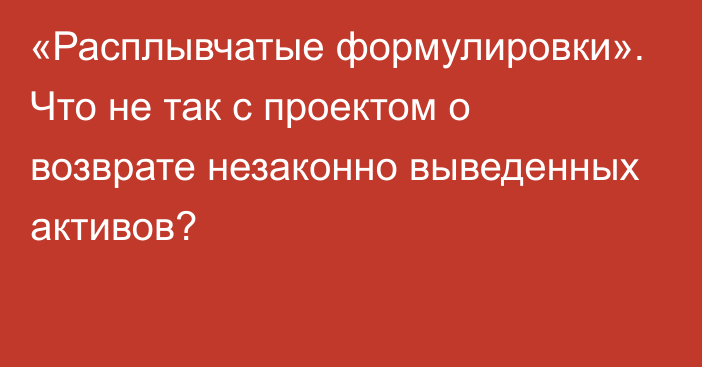 «Расплывчатые формулировки». Что не так с проектом о возврате незаконно выведенных активов?