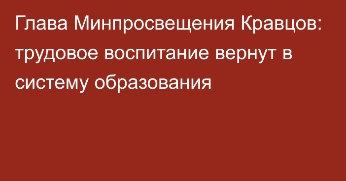 Глава Минпросвещения Кравцов: трудовое воспитание вернут в систему образования