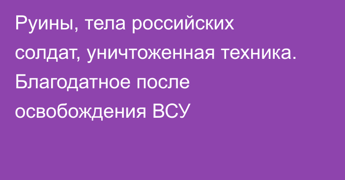 Руины, тела российских солдат, уничтоженная техника. Благодатное после освобождения ВСУ