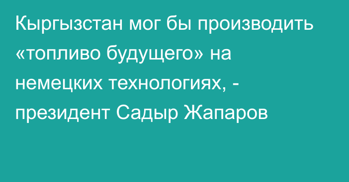 Кыргызстан мог бы производить «топливо будущего» на немецких технологиях, - президент Садыр Жапаров