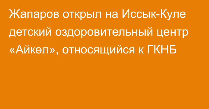 Жапаров открыл на Иссык-Куле детский оздоровительный центр «Айкөл», относящийся к ГКНБ