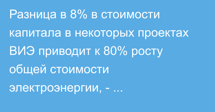 Разница в 8% в стоимости капитала в некоторых проектах ВИЭ приводит к 80% росту общей стоимости электроэнергии, - исследование